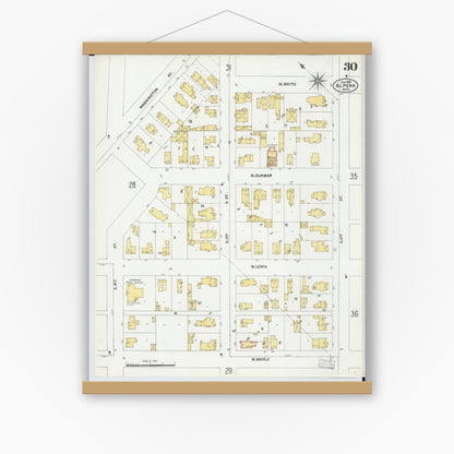 Old map wall art mockup — magnetic wood frame on white wall — Sanborn Fire Insurance Map from Alpena, Alpena County, Michigan (1901), Sheet #0030