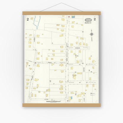 Old map wall art mockup — magnetic wood frame on white wall — Sanborn Fire Insurance Map from Wanaque, Passaic County, New Jersey (1923), Sheet #0002