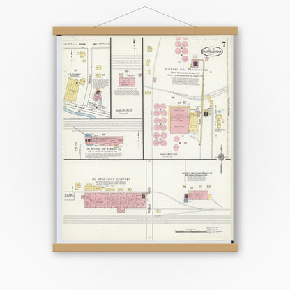 Old map wall art mockup — magnetic wood frame on white wall — Sanborn Fire Insurance Map from East Palestine, Columbiana County, Ohio (1915), Sheet #0007
