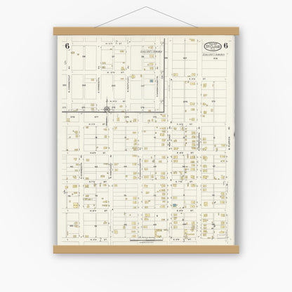 Old map wall art mockup — magnetic wood frame on white wall — Sanborn Fire Insurance Map from Saint Cloud, Osceola County, Florida (1924), Sheet #0006