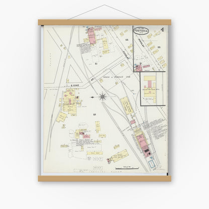 Old map wall art mockup — magnetic wood frame on white wall — Sanborn Fire Insurance Map from Fostoria, Seneca, Hancock, And Wood Counties, Ohio (1891), Sheet #0004