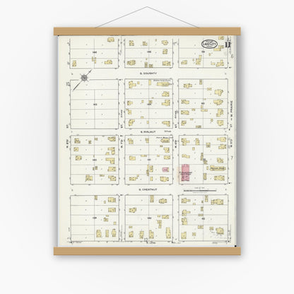 Old map wall art mockup — magnetic wood frame on white wall — Sanborn Fire Insurance Map from Lake City, Wabasha County, Minnesota (1921), Sheet #0011