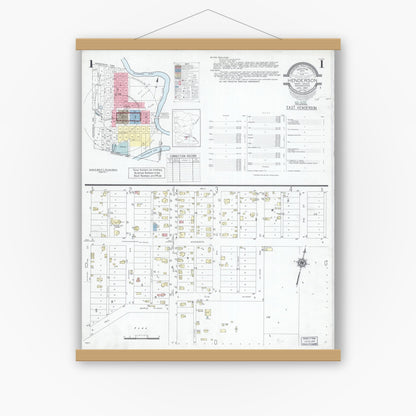 Old map wall art mockup — magnetic wood frame on white wall — Sanborn Fire Insurance Map from Henderson, Sibley County, Minnesota (1947), Sheet #0001