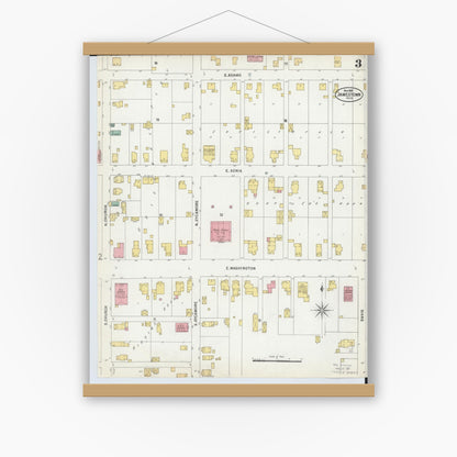 Old map wall art mockup — magnetic wood frame on white wall — Sanborn Fire Insurance Map from Jamestown, Greene County, Ohio (1899), Sheet #0003