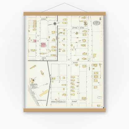 Old map wall art mockup — magnetic wood frame on white wall — Sanborn Fire Insurance Map from Florence, Burlington County, New Jersey (1910), Sheet #0005