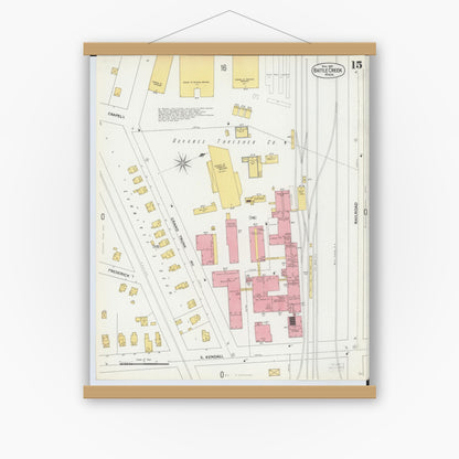 Old map wall art mockup — magnetic wood frame on white wall — Sanborn Fire Insurance Map from Battle Creek, Calhoun County, Michigan (1899), Sheet #0015