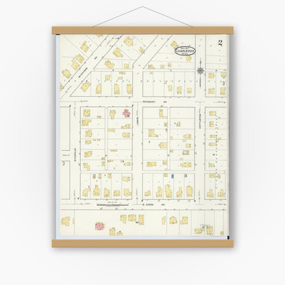 Old map wall art mockup — magnetic wood frame on white wall — Sanborn Fire Insurance Map from Charlevoix, Charlevoix County, Michigan (1917), Sheet #0002