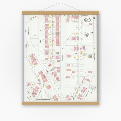 Old map wall art mockup — magnetic wood frame on white wall — Sanborn Fire Insurance Map from El Paso, El Paso County, Texas (1905), Sheet #0004
