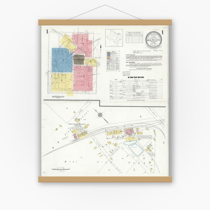 Old map wall art mockup — magnetic wood frame on white wall — Sanborn Fire Insurance Map from Wolfe City, Hunt County, Texas (1934) - Complete Map Set