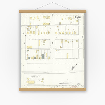 Old map wall art mockup — magnetic wood frame on white wall — Sanborn Fire Insurance Map from Coalinga, Fresno County, California (1909), Sheet #0008