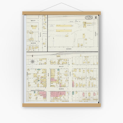 Old map wall art mockup — magnetic wood frame on white wall — Sanborn Fire Insurance Map from Payne, Paulding County, Ohio (1895), Sheet #0002