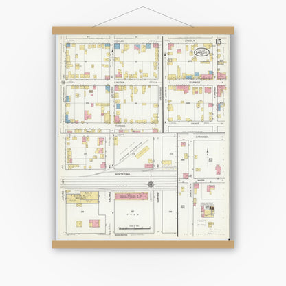 Old map wall art mockup — magnetic wood frame on white wall — Sanborn Fire Insurance Map from Laredo, Webb County, Texas (1916), Sheet #0015