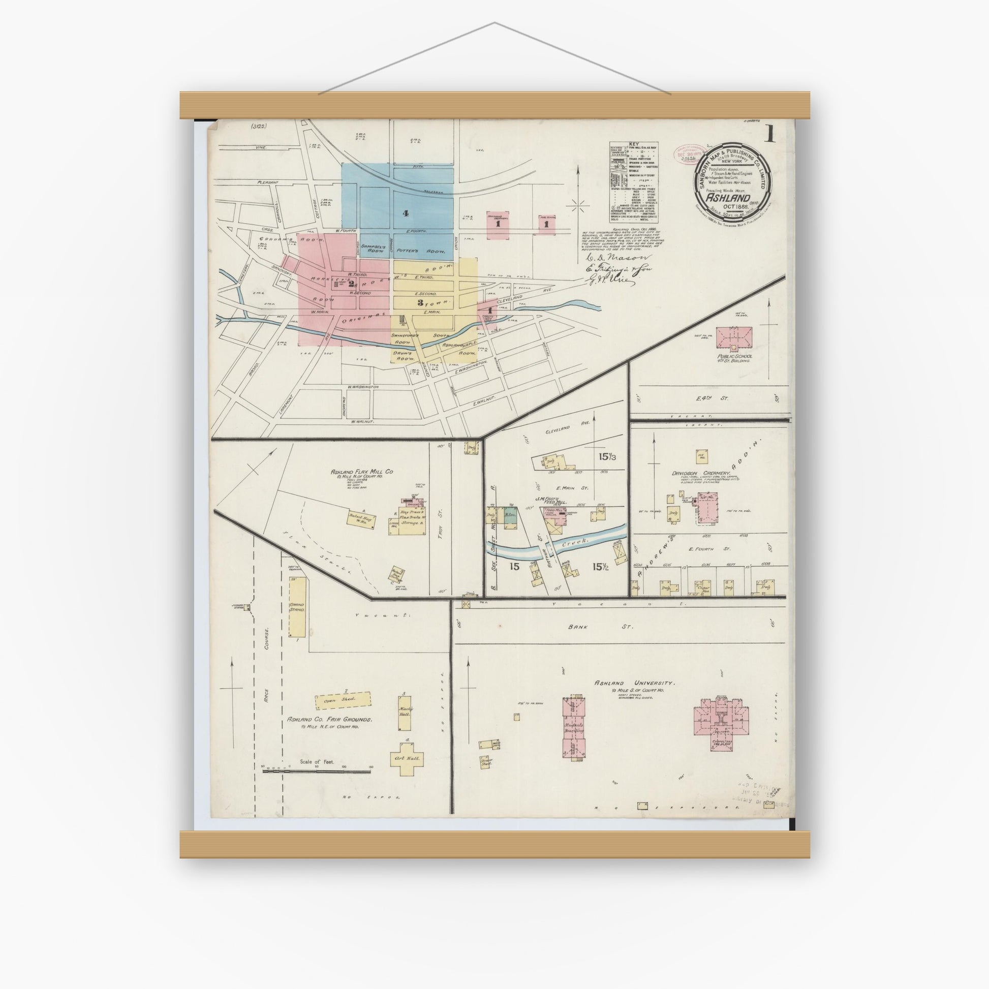 Old map wall art mockup — magnetic wood frame on white wall — Sanborn Fire Insurance Map from Ashland, Ashland County, Ohio (1888) - Complete Map Set