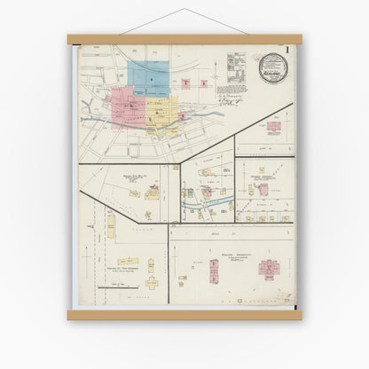 Old map wall art mockup — magnetic wood frame on white wall — Sanborn Fire Insurance Map from Ashland, Ashland County, Ohio (1888) - Complete Map Set