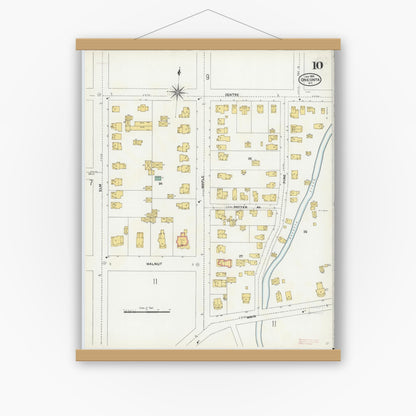 Old map wall art mockup — magnetic wood frame on white wall — Sanborn Fire Insurance Map from Oneonta, Otsego County, New York (1905), Sheet #0010