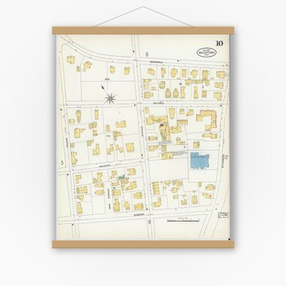 Old map wall art mockup — magnetic wood frame on white wall — Sanborn Fire Insurance Map from Watertown, Middlesex County, Massachusetts (1904), Sheet #0010