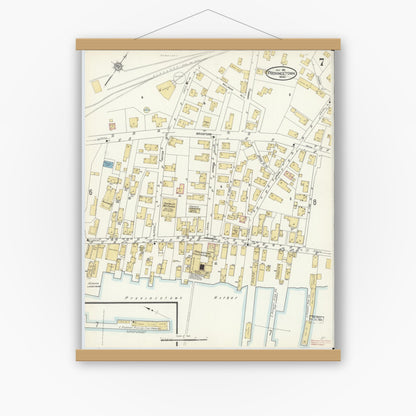 Old map wall art mockup — magnetic wood frame on white wall — Sanborn Fire Insurance Map from Provincetown, Barnstable County, Massachusetts (1912), Sheet #0007