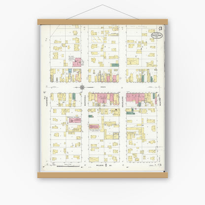 Old map wall art mockup — magnetic wood frame on white wall — Sanborn Fire Insurance Map from Rice Lake, Barron County, Wisconsin (1909), Sheet #0003