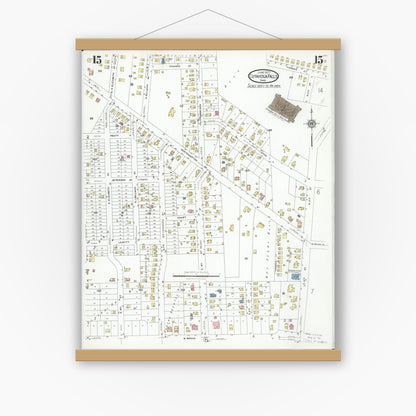 Old map wall art mockup — magnetic wood frame on white wall — Sanborn Fire Insurance Map from Cuyahoga Falls, Summit County, Ohio (1927), Sheet #0015