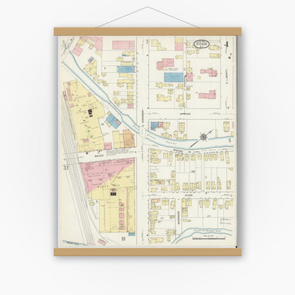 Old map wall art mockup — magnetic wood frame on white wall — Sanborn Fire Insurance Map from Rome, Oneida County, New York (1914), Sheet #0004