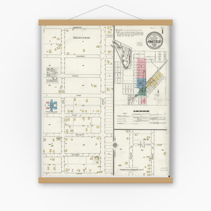 Old map wall art mockup — magnetic wood frame on white wall — Sanborn Fire Insurance Map from Holmestead, Dade County, Florida (1920), Sheet #0001