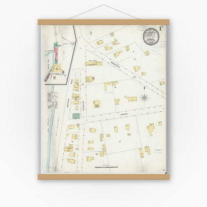 Old map wall art mockup — magnetic wood frame on white wall — Sanborn Fire Insurance Map from Carmel, Putnam County, New York (1898), Sheet #0001