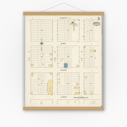 Old map wall art mockup — magnetic wood frame on white wall — Sanborn Fire Insurance Map from Paducah, Cottle County, Texas (1921), Sheet #0003