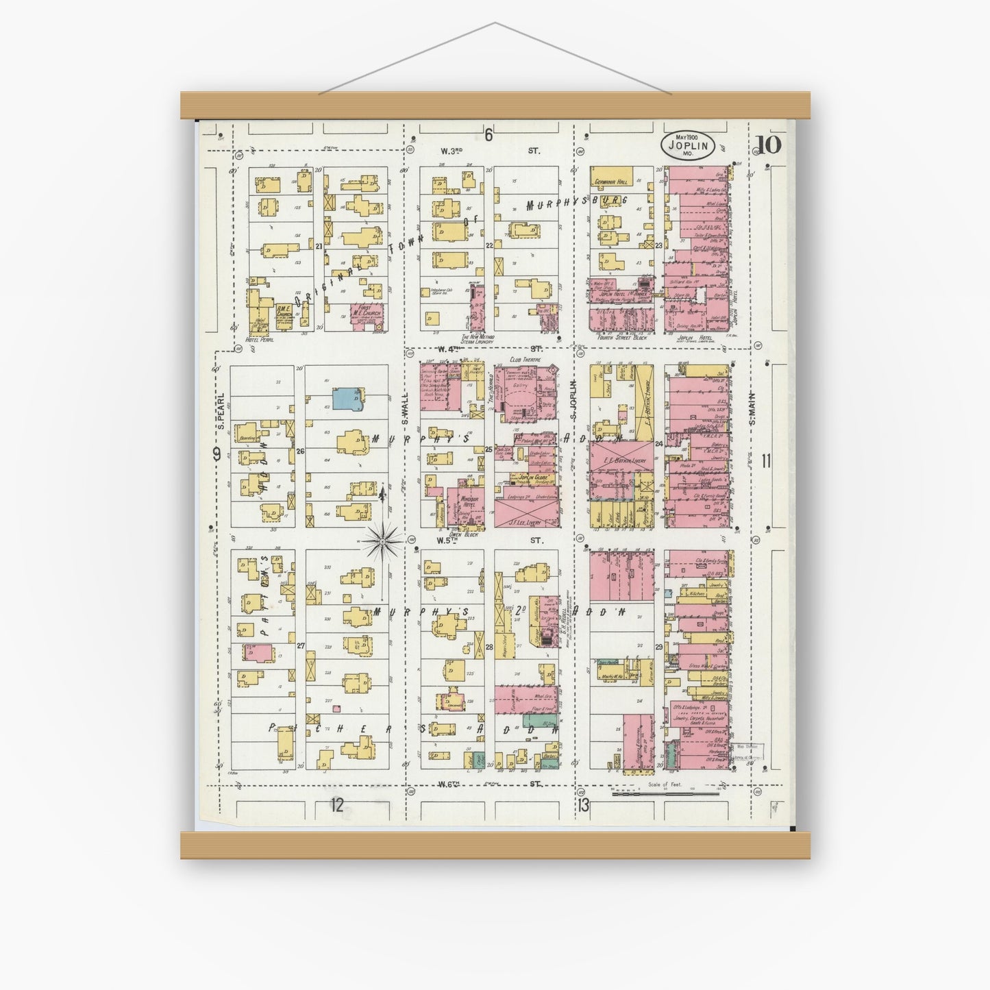 Old map wall art mockup — magnetic wood frame on white wall — Sanborn Fire Insurance Map from Joplin, Jasper County, Missouri (1900), Sheet #0010