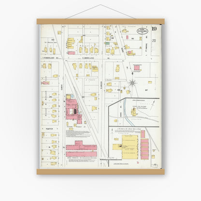 Old map wall art mockup — magnetic wood frame on white wall — Sanborn Fire Insurance Map from Kokomo, Howard County, Indiana (1902), Sheet #0019