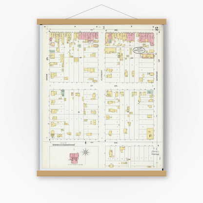 Old map wall art mockup — magnetic wood frame on white wall — Sanborn Fire Insurance Map from Antigo, Langlade County, Wisconsin (1898), Sheet #0002