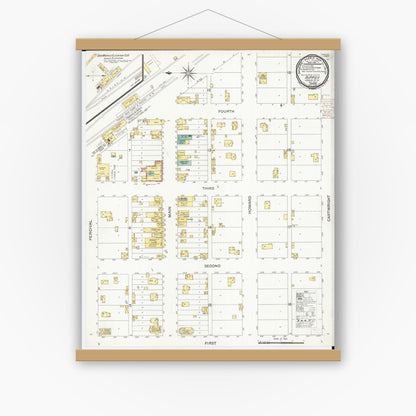 Old map wall art mockup — magnetic wood frame on white wall — Sanborn Fire Insurance Map from Rippey, Greene County, Iowa (1900), Sheet #0001