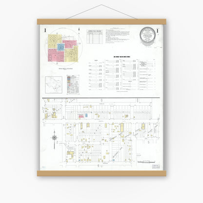 Old map wall art mockup — magnetic wood frame on white wall — Sanborn Fire Insurance Map from Freer, Duval County, Texas (1948) - Complete Map Set