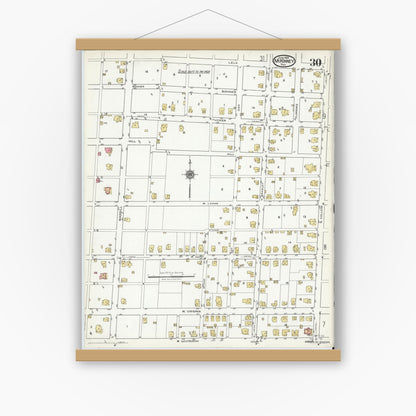 Old map wall art mockup — magnetic wood frame on white wall — Sanborn Fire Insurance Map from McKinney, Collin County, Texas (1920), Sheet #0030
