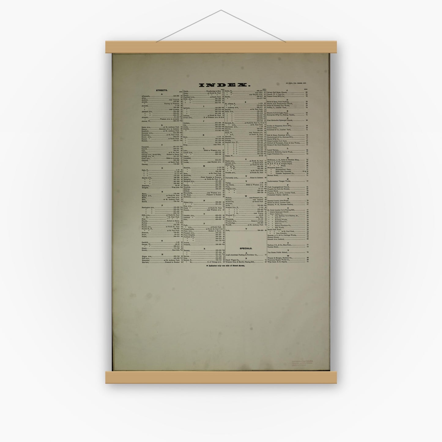 Old map wall art mockup — magnetic wood frame on white wall — Sanborn Fire Insurance Map from Saint Paul, Ramsey County, Minnesota (1888), Sheet #0001