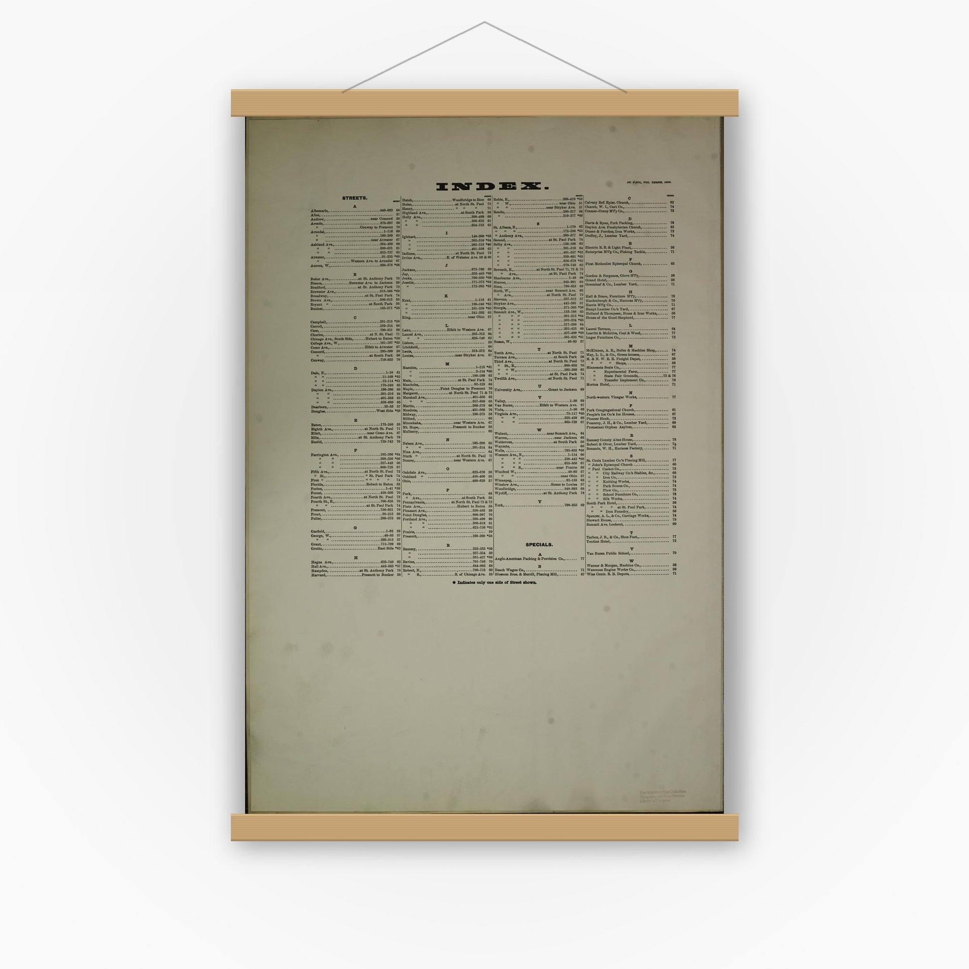 Old map wall art mockup — magnetic wood frame on white wall — Sanborn Fire Insurance Map from Saint Paul, Ramsey County, Minnesota (1888), Sheet #0001