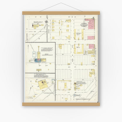 Old map wall art mockup — magnetic wood frame on white wall — Sanborn Fire Insurance Map from Hamlin, Jones County, Texas (1913), Sheet #0005