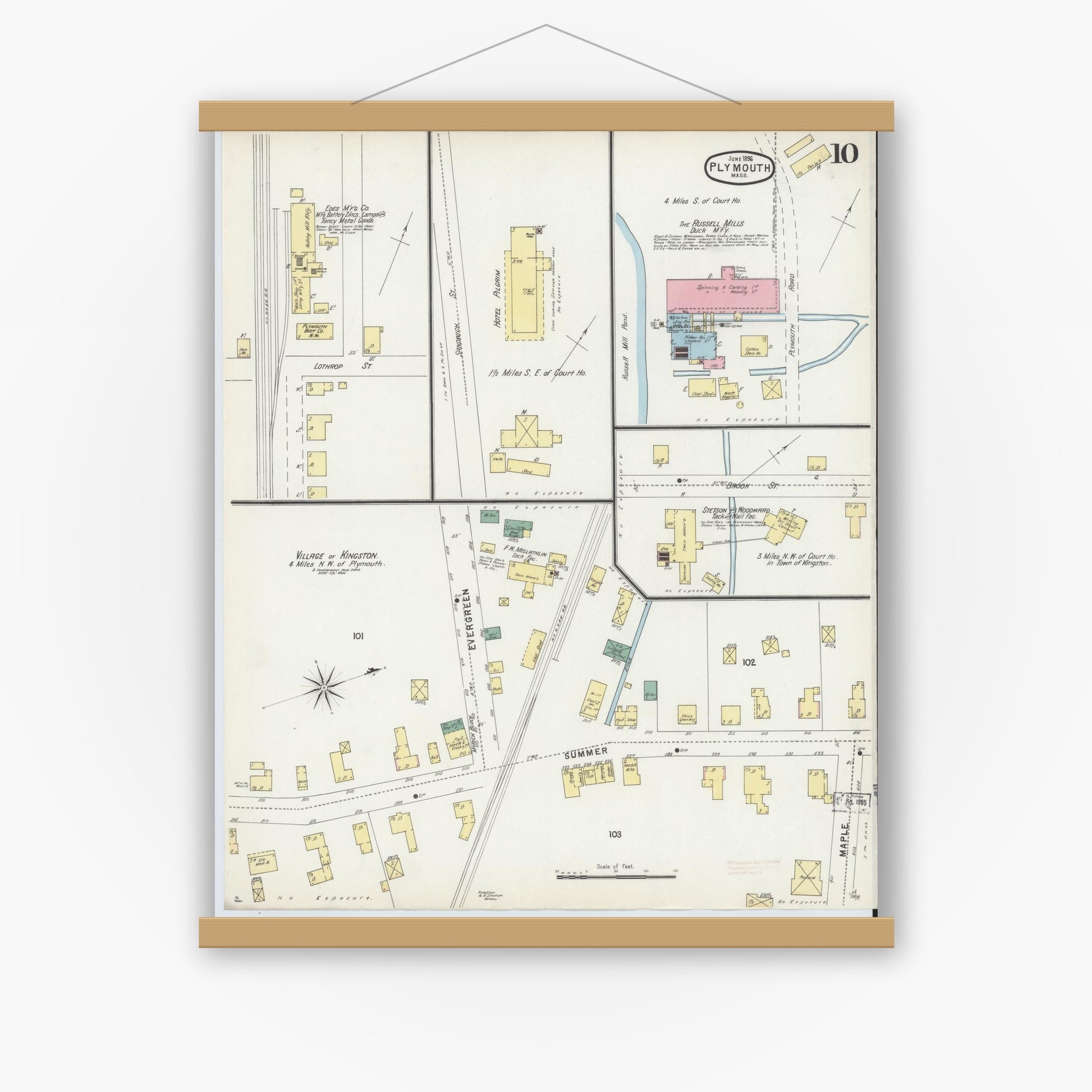 Old map wall art mockup — magnetic wood frame on white wall — Sanborn Fire Insurance Map from Plymouth, Plymouth County, Massachusetts (1896), Sheet #0010