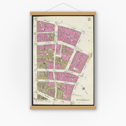 Old map wall art mockup — magnetic wood frame on white wall — Sanborn Fire Insurance Map from New York, Bronx, Manhattan, New York (1923), Sheet #0012
