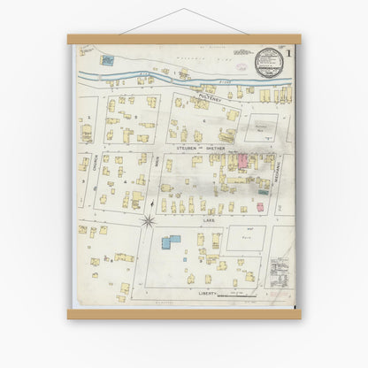 Old map wall art mockup — magnetic wood frame on white wall — Sanborn Fire Insurance Map from Hammondsport, Steuben County, New York (1893) - Complete Map Set