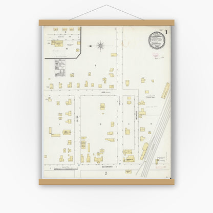 Old map wall art mockup — magnetic wood frame on white wall — Sanborn Fire Insurance Map from Savannah, Wayne County, New York (1896) - Complete Map Set