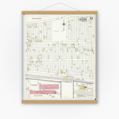 Old map wall art mockup — magnetic wood frame on white wall — Sanborn Fire Insurance Map from Port Clinton, Ottawa County, Ohio (1916), Sheet #0012
