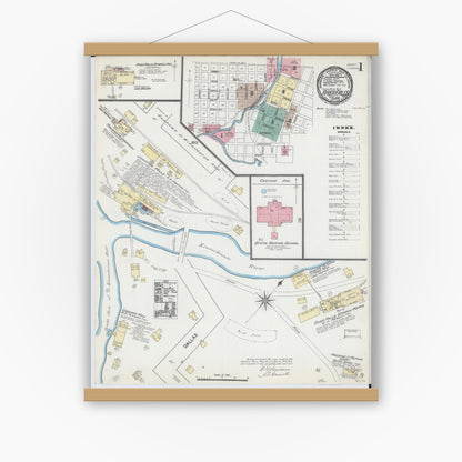 Old map wall art mockup — magnetic wood frame on white wall — Sanborn Fire Insurance Map from River Falls, St. Croix and Pierce Counties, Wisconsin (1891) - Complete Map Set