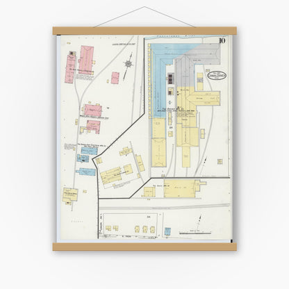 Old map wall art mockup — magnetic wood frame on white wall — Sanborn Fire Insurance Map from Canal Dover, Tuscarawas County, Ohio (1914), Sheet #0010
