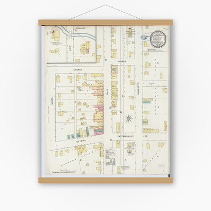 Old map wall art mockup — magnetic wood frame on white wall — Sanborn Fire Insurance Map from Coopersville, Ottawa County, Michigan (1894), Sheet #0001