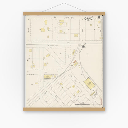Old map wall art mockup — magnetic wood frame on white wall — Sanborn Fire Insurance Map from Concord, Contra Costa County, California (1917), Sheet #0008