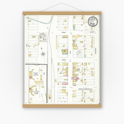 Old map wall art mockup — magnetic wood frame on white wall — Sanborn Fire Insurance Map from Shelby, Shelby County, Iowa (1899), Sheet #0001