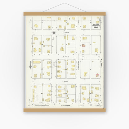 Old map wall art mockup — magnetic wood frame on white wall — Sanborn Fire Insurance Map from Vernon, Wilbarger County, Texas (1920), Sheet #0006