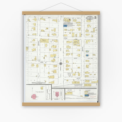 Old map wall art mockup — magnetic wood frame on white wall — Sanborn Fire Insurance Map from Almont, Lapeer County, Michigan (1921), Sheet #0002