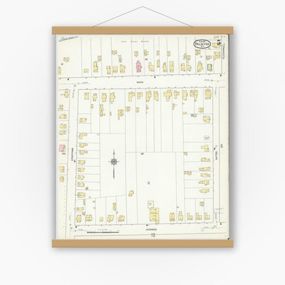 Old map wall art mockup — magnetic wood frame on white wall — Sanborn Fire Insurance Map from Palmyra, Wayne County, New York (1912), Sheet #0005