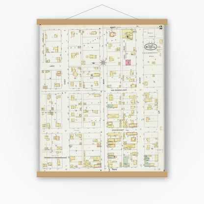 Old map wall art mockup — magnetic wood frame on white wall — Sanborn Fire Insurance Map from Merrill, Lincoln County, Wisconsin (1898), Sheet #0002